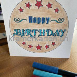 Happy Birthday Kreis mit roten Sternen