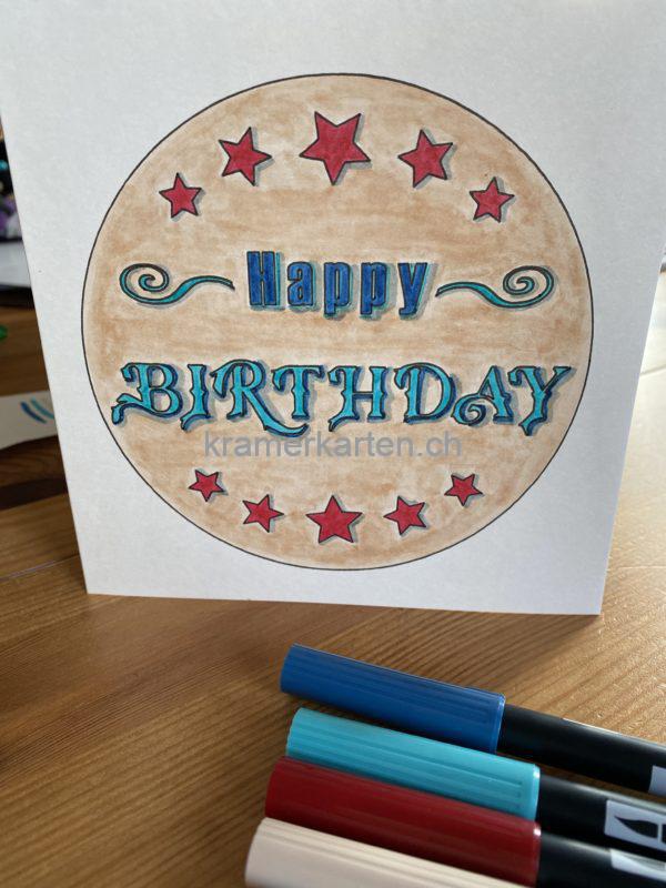 Happy Birthday Kreis mit roten Sternen
